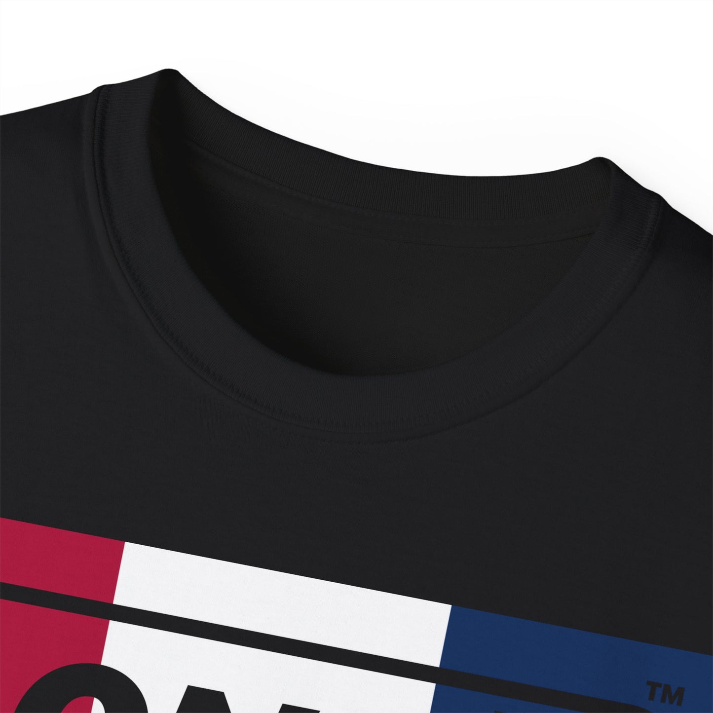 LongD® Logo Cotton Tee Red, White and Blue negative thirds text