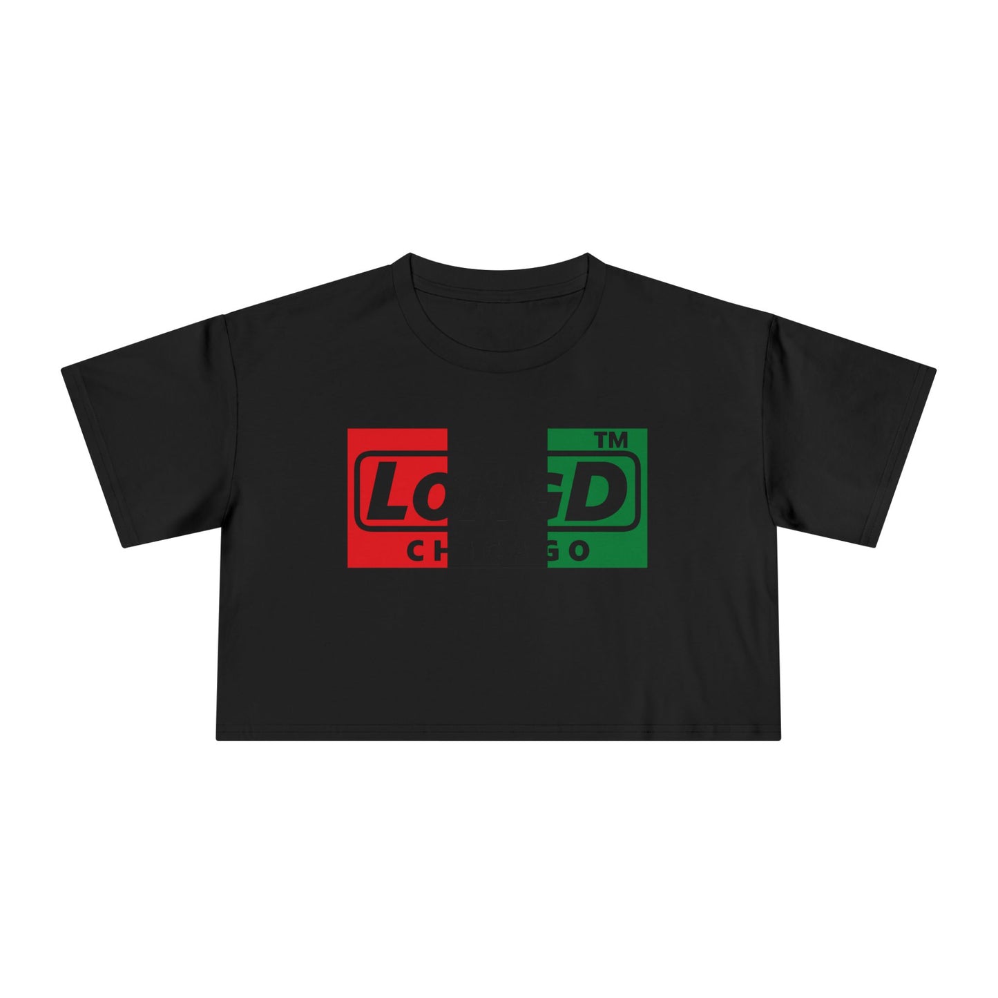 LongD negative vertical 3-striped Chicago logo crop tee (Juneteenth colors)