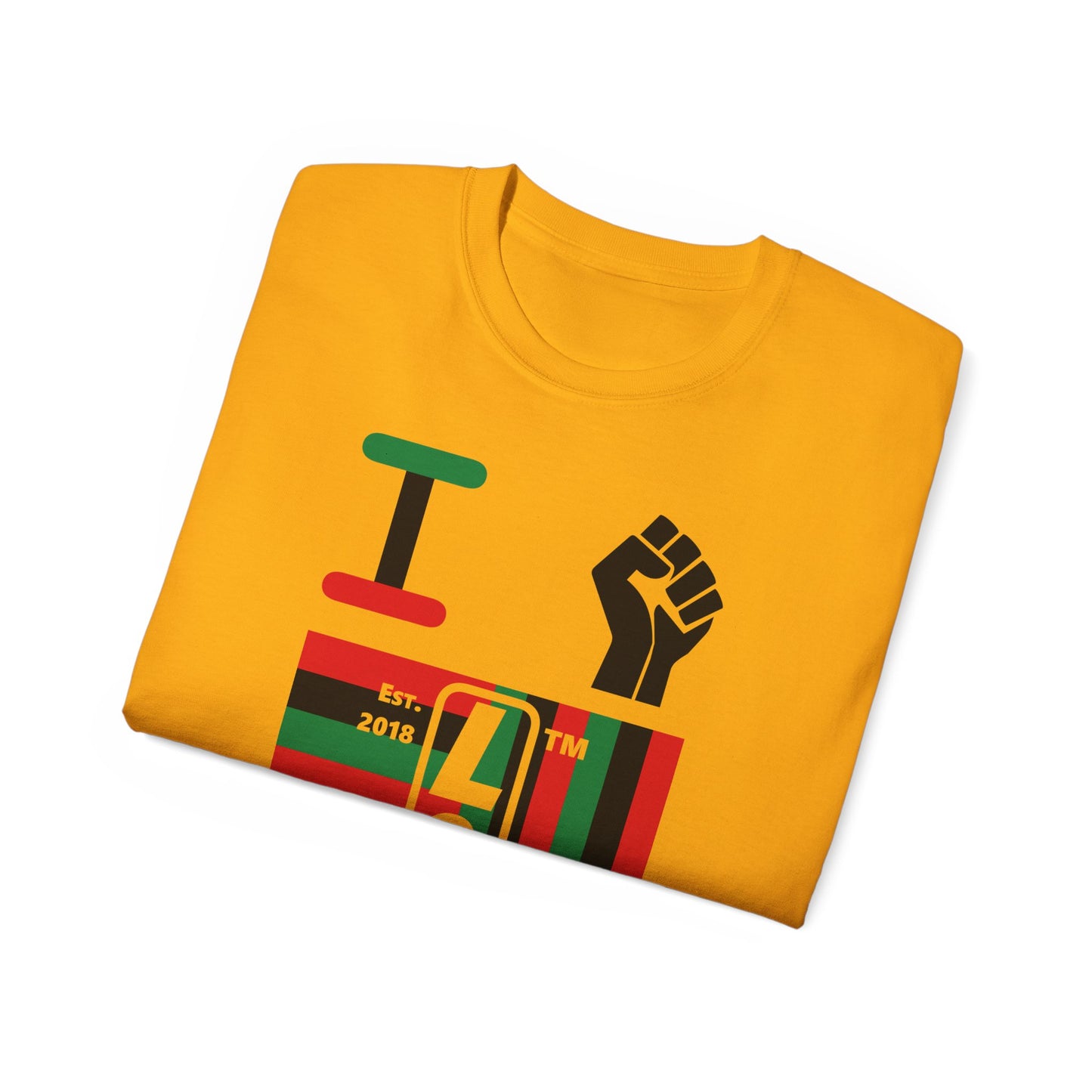 I fist LongD Cotton Tee negative windmill Hyde Park upright logo (Juneteenth colors)