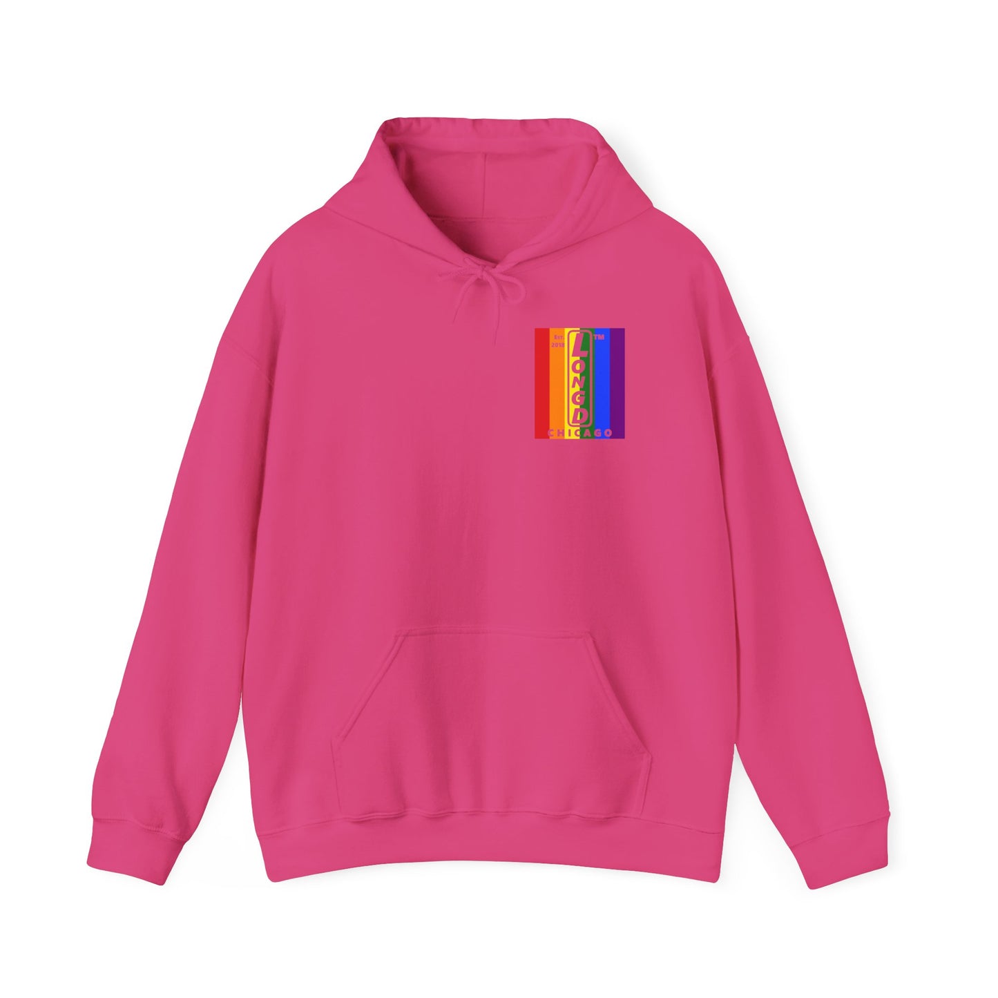 LongD single-breasted negative vertical 6-striped front-back upright Chicago logo hoodie (Pride colors)