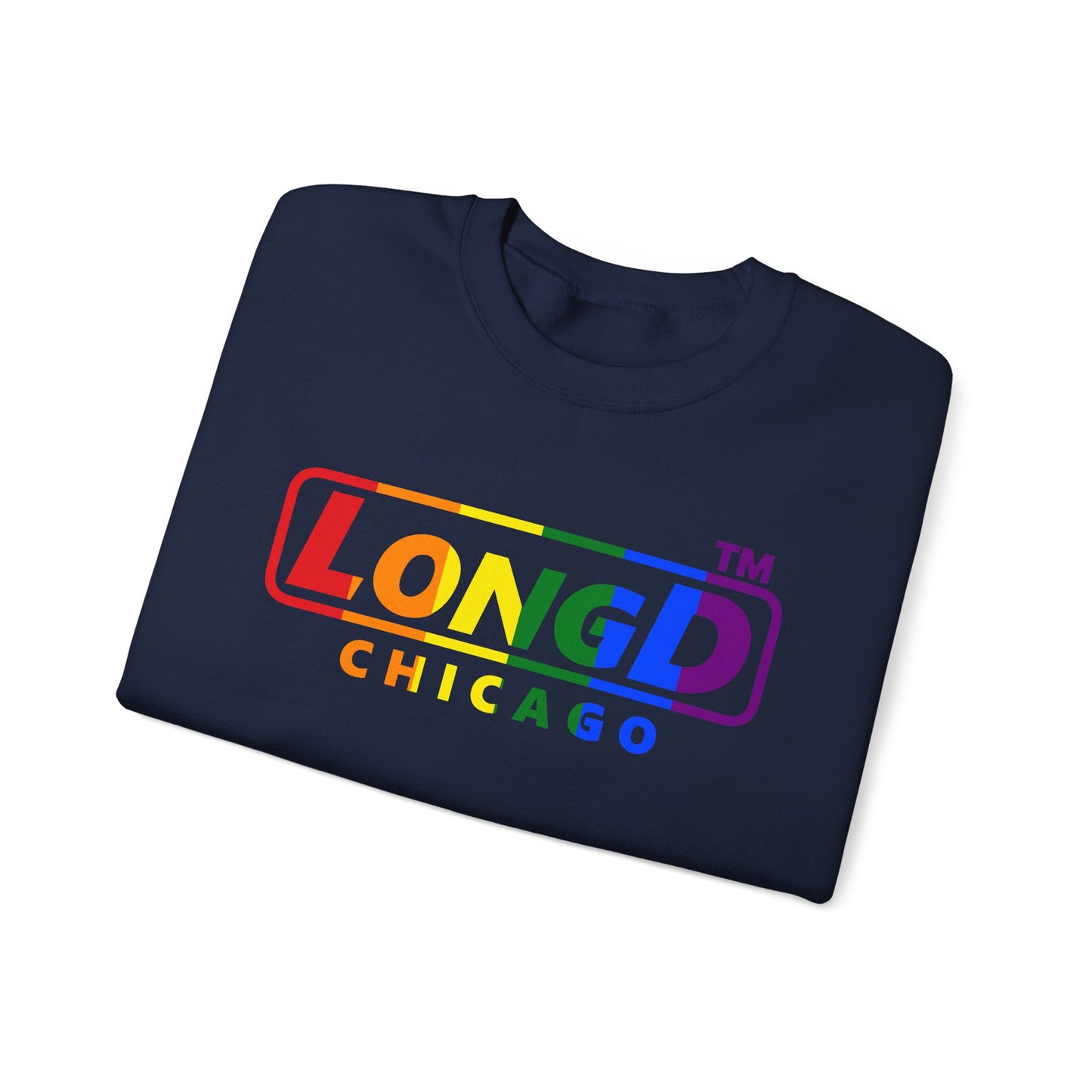 LongD positive vertical striped Chicago logo crewneck sweatshirt (Pride colors)