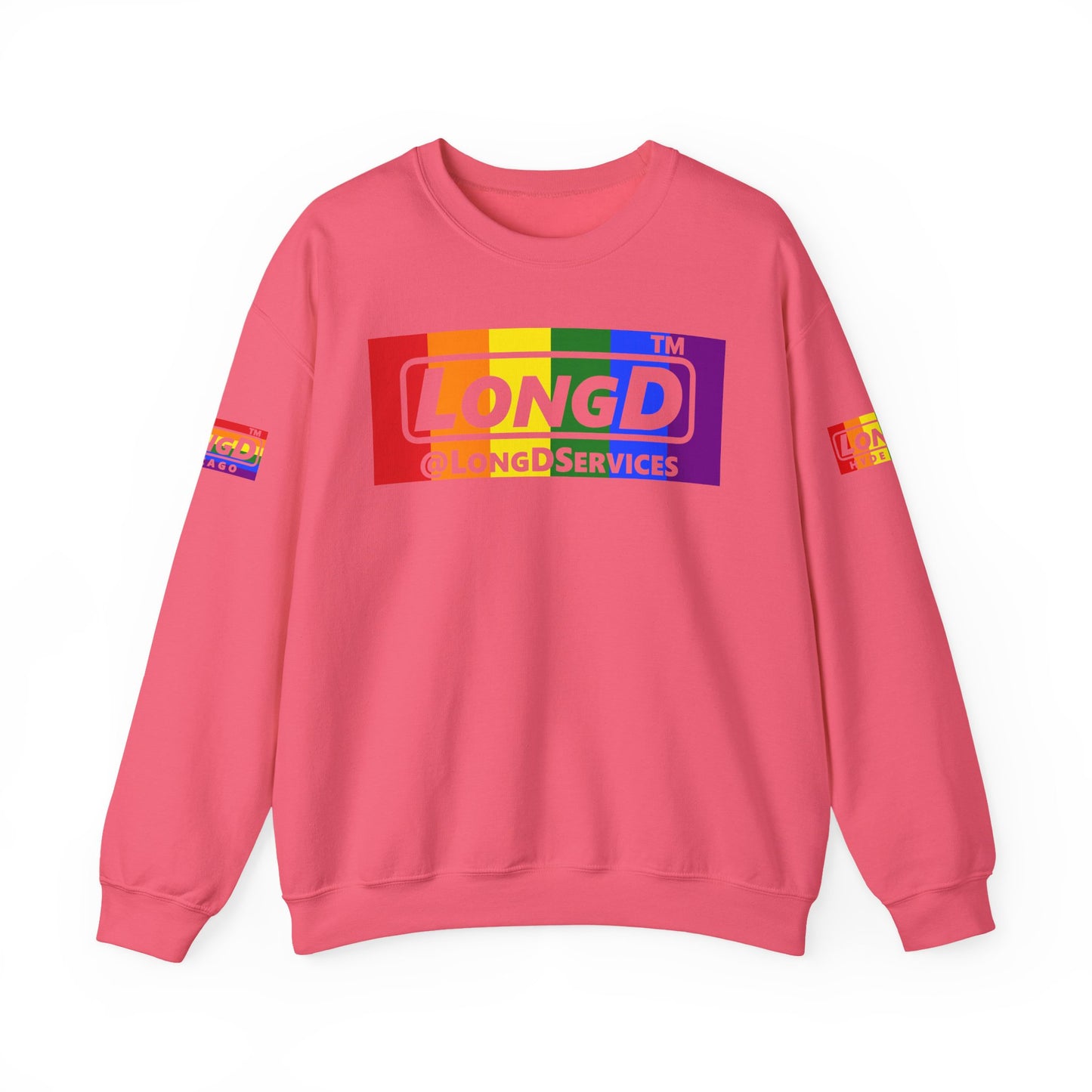LongD official basic 4-print tag logo crewneck sweatshirt with Pride heart