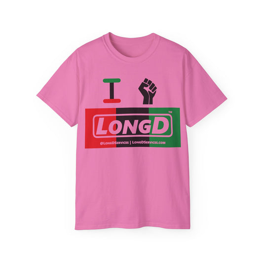I Fist LongD® Logo Cotton Tee Juneteenth black fist negative thirds text