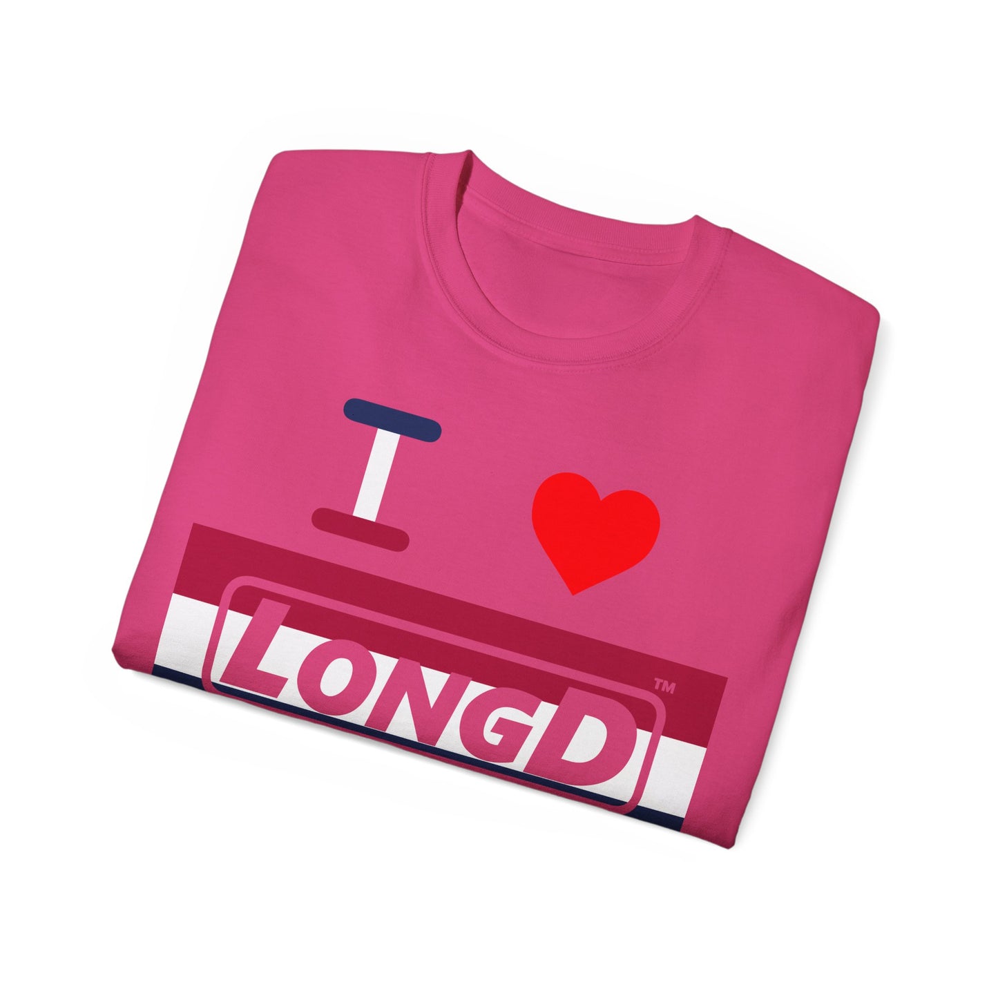 I Luv LongD® Logo Cotton Tee Red, White and Blue striped thirds text