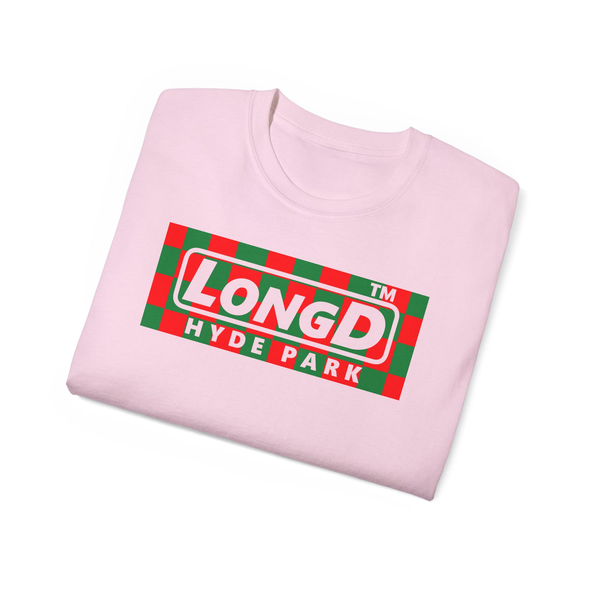 LongD Hyde Park negative checkered logo (Xmas colors) cotton tee