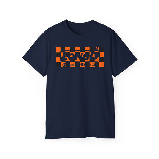 LongD Tag negative checkered logo (Halloween colors) cotton tee
