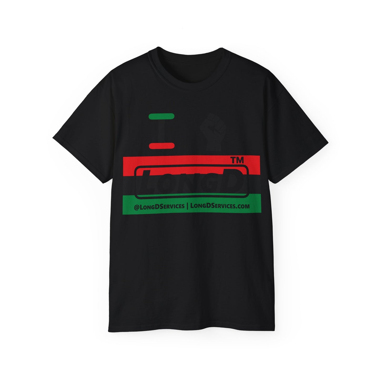 I fist LongD negative horizontal 3-striped tag-domain logo cotton tee
