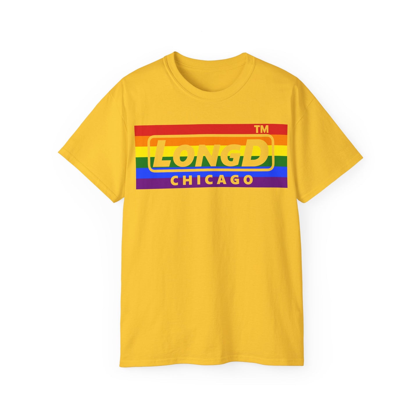 LongD negative horizontal striped Chicago logo cotton tee (Pride colors)