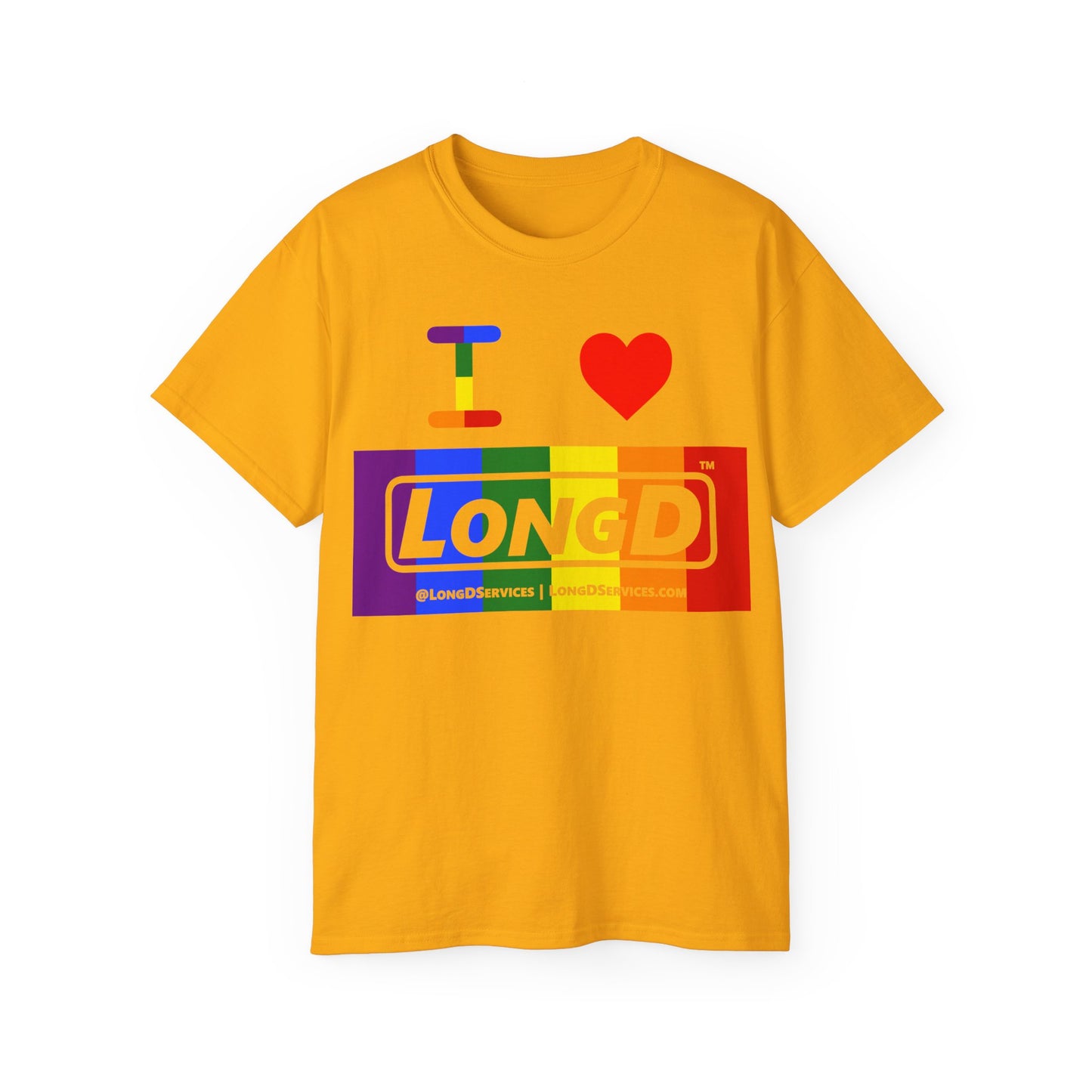 I Luv LongD® Logo Cotton Tee Pride rainbow negative text