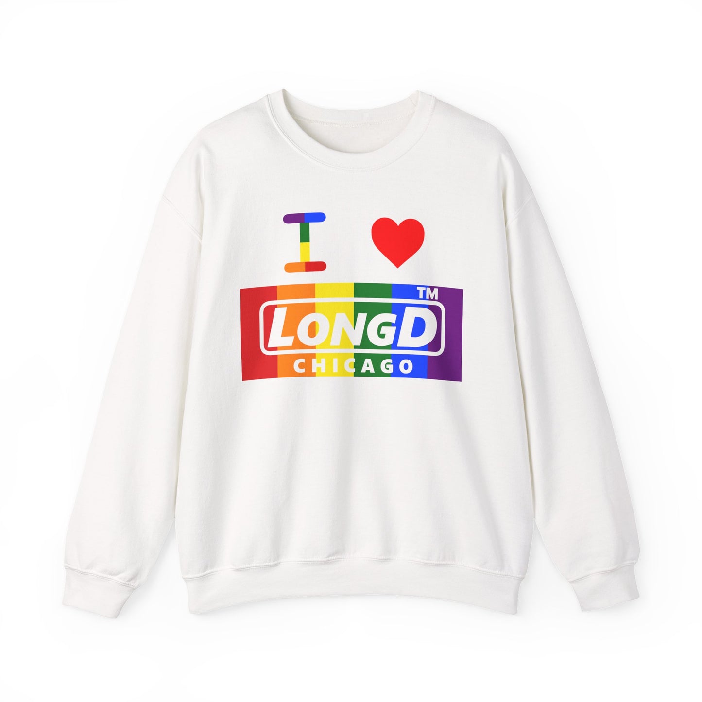 I Luv LongD negative vertical striped Chicago logo crewneck sweatshirt (Pride colors)