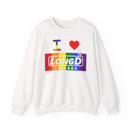 I Luv LongD negative vertical striped Chicago logo crewneck sweatshirt (Pride colors)