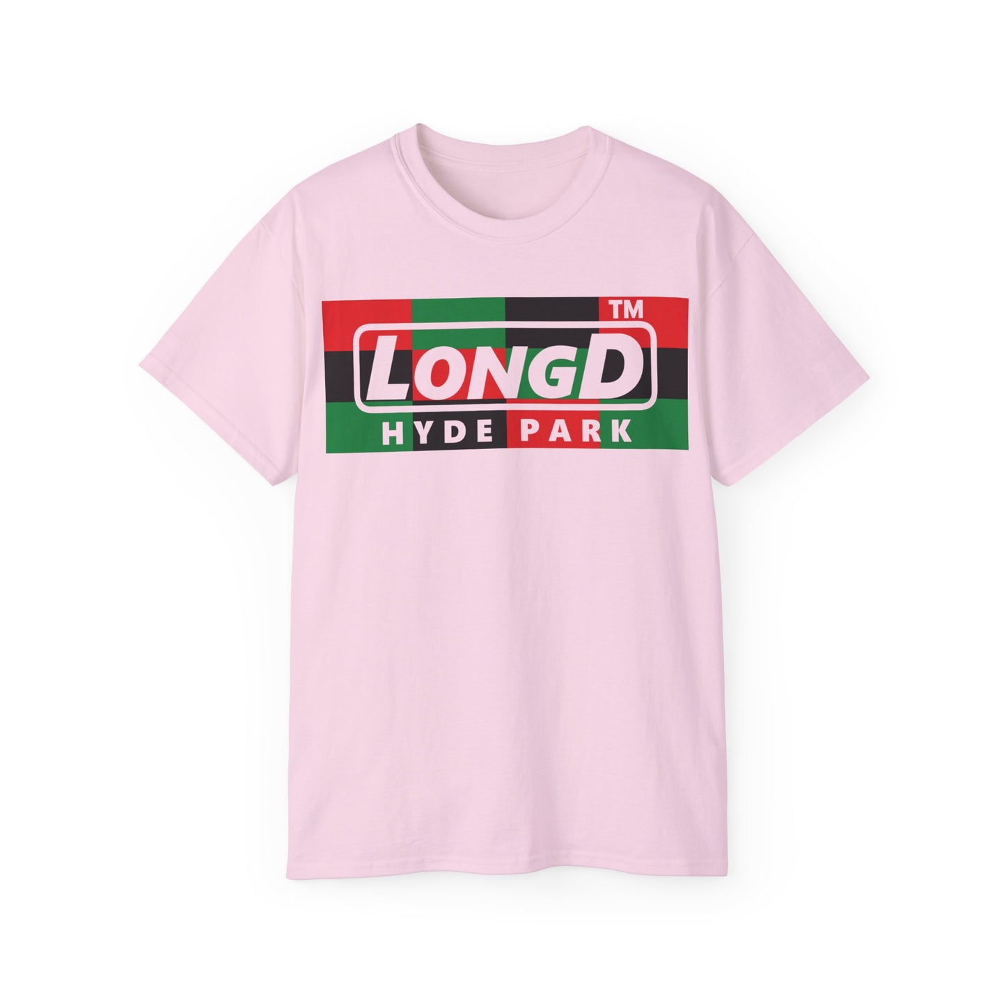 LongD negative 3x4 Hyde Park logo cotton tee (Juneteenth colors)