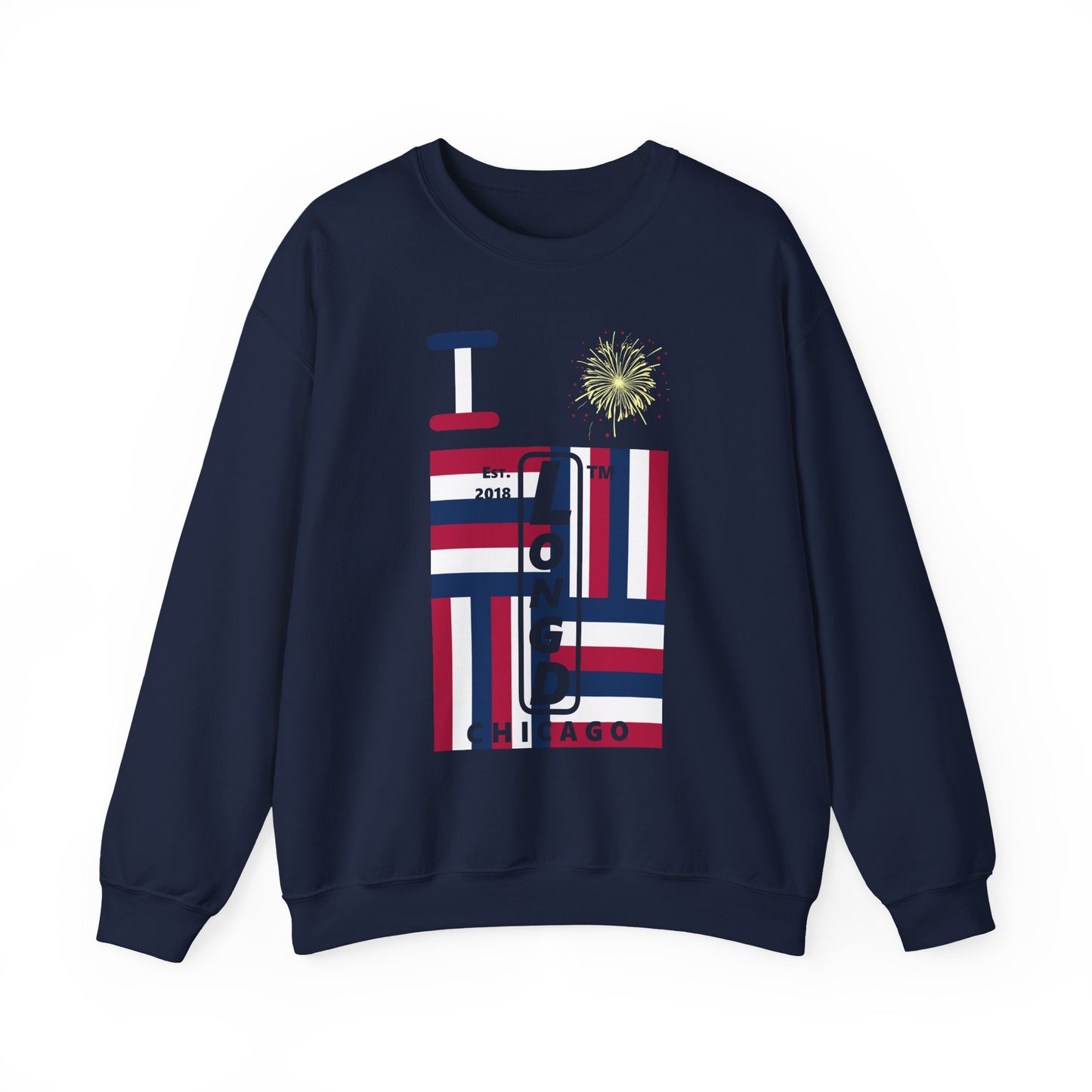 I Burst LongD negative windmill Chicago upright front-back logo crewneck sweatshirt