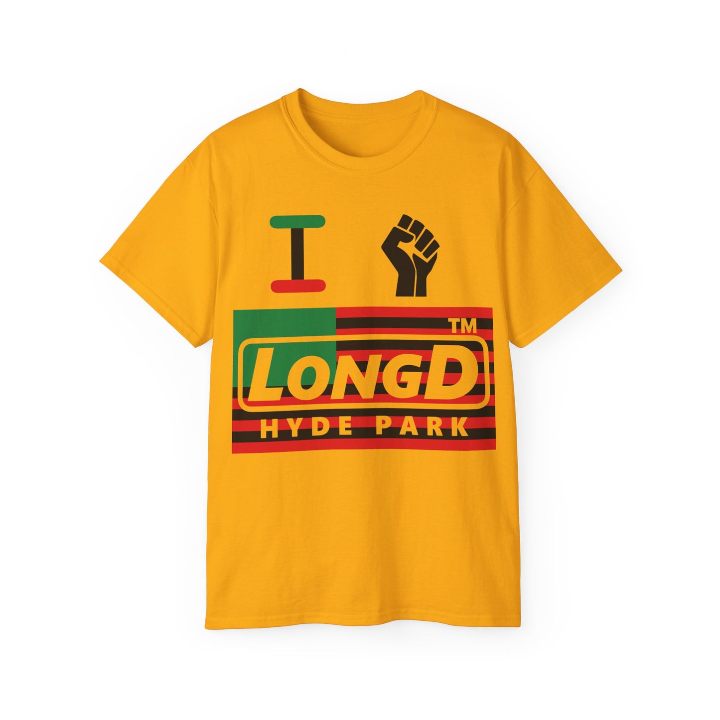 I fist LongD negative flag Hyde Park logo cotton tee