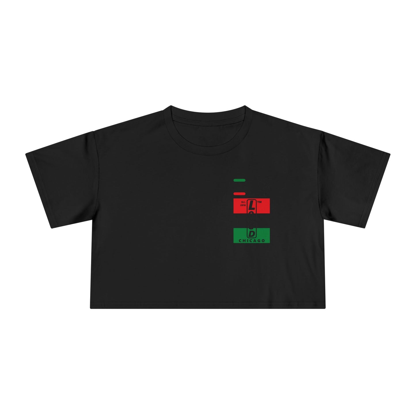 I fist LongD negative horizontal 3-striped upright single-breasted Chicago logo crop tee (Juneteenth colors)