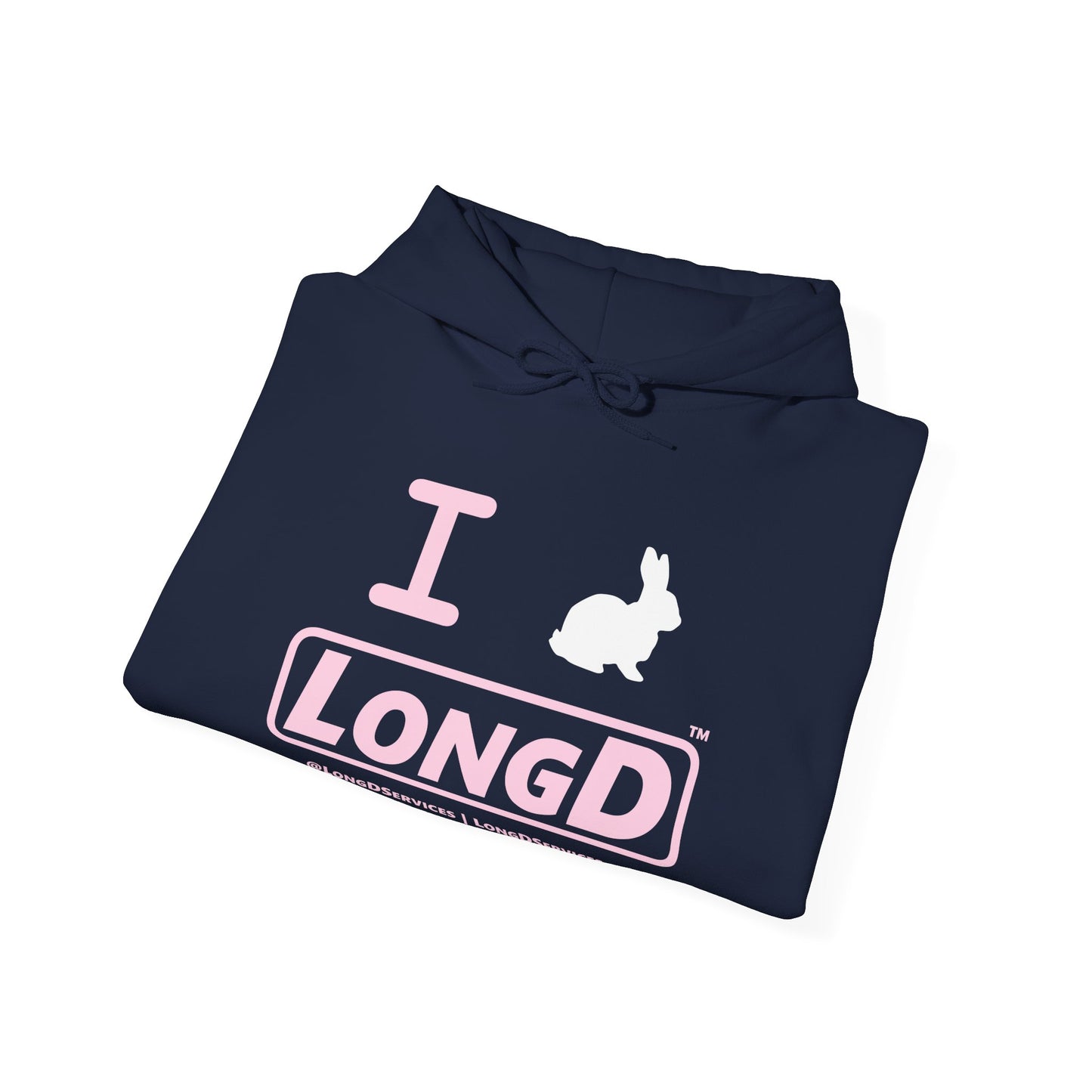 I Bunny LongD® Logo Hoodie Pastel pink text (White Easter Bunny)