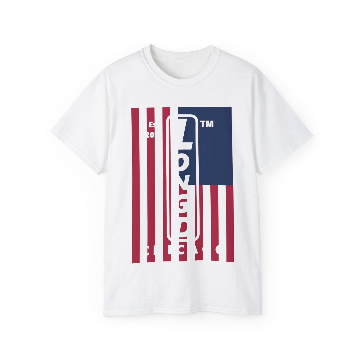 LongD cotton tee negative cropped flag Chicago upright logo (Patriotic colors)