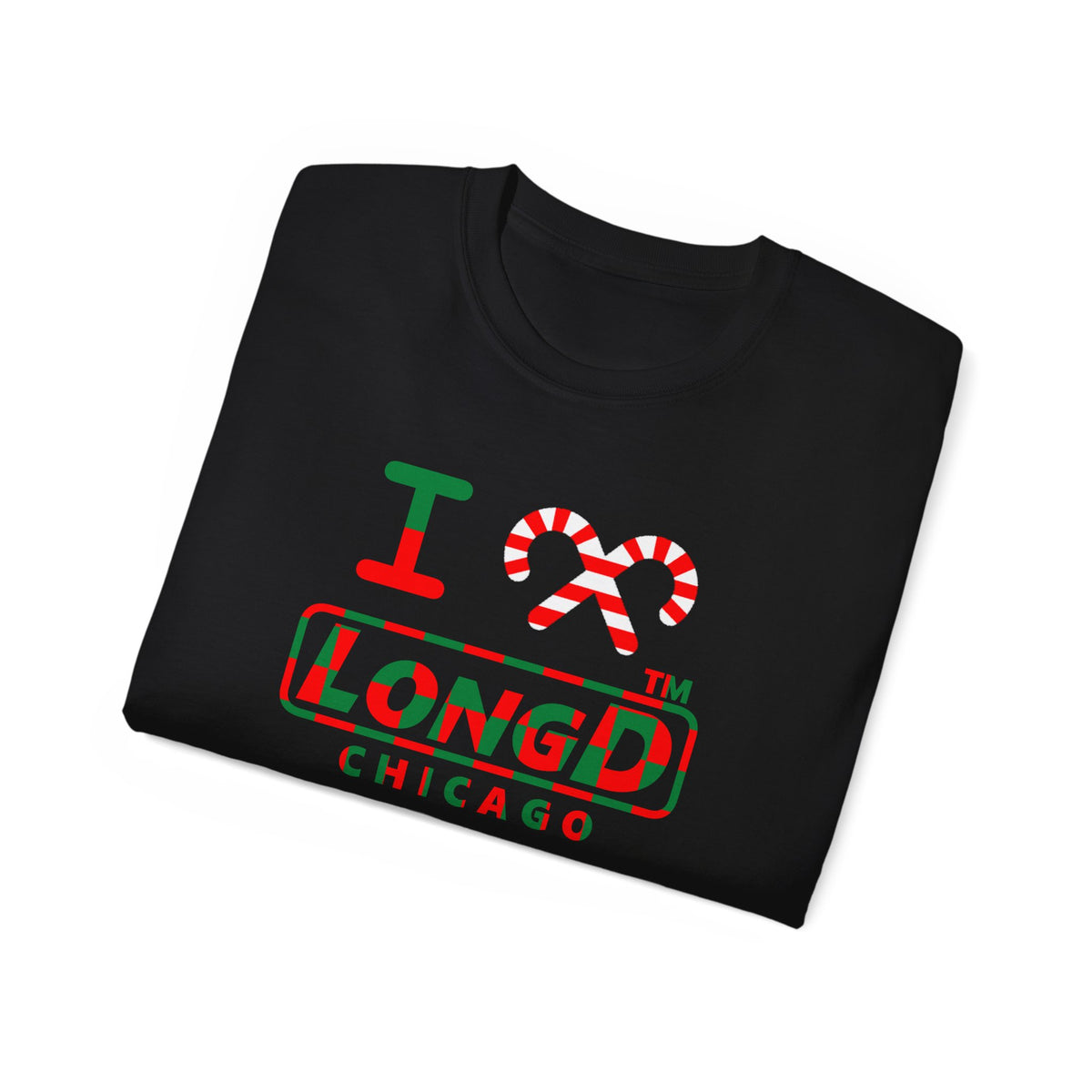 I candy cane LongD Chicago positive checkered logo cotton tee