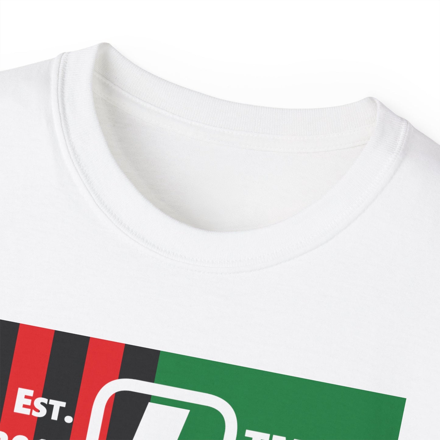 LongD Cotton Tee negative flag Chicago upright logo (Juneteenth colors)