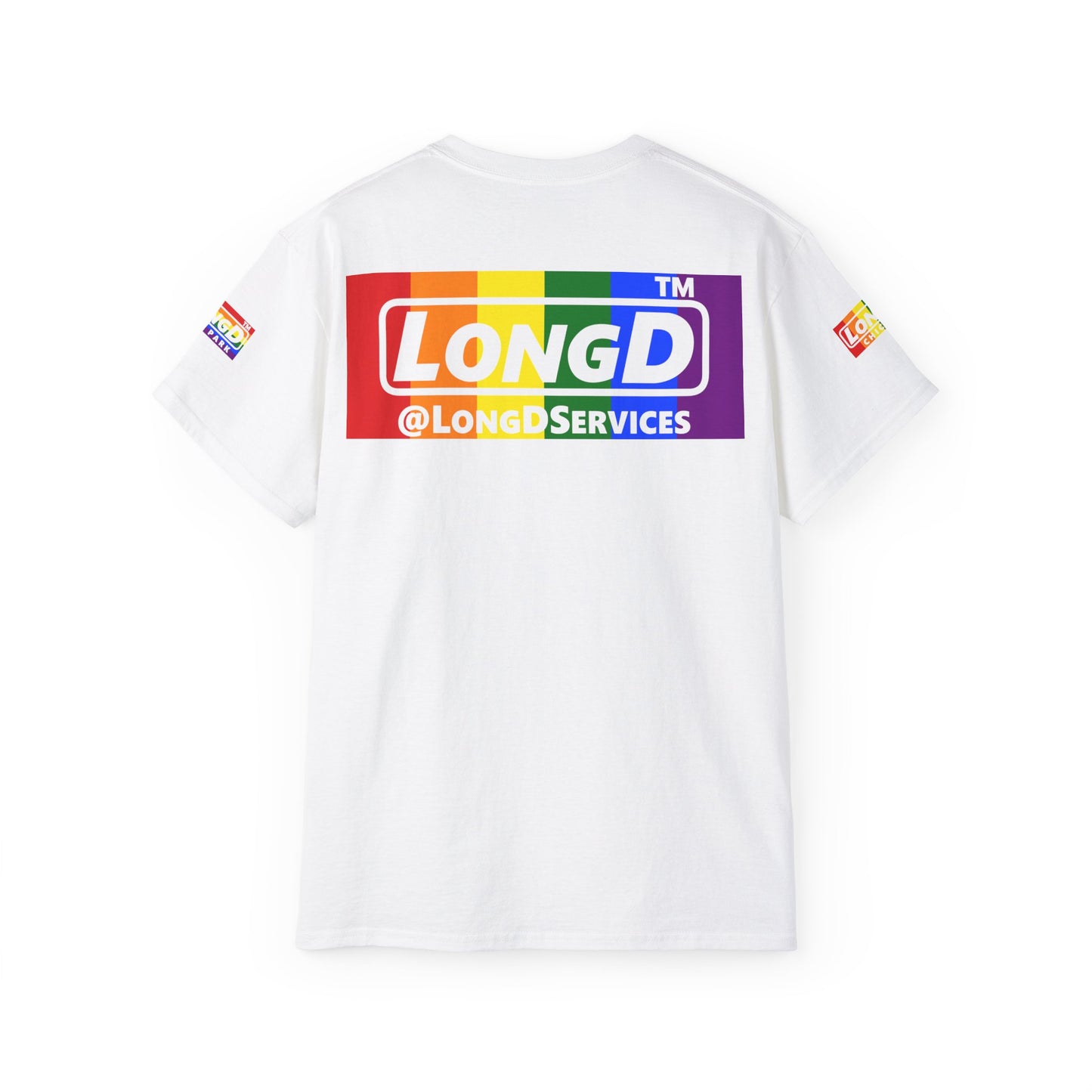 LongD negative vertical striped 4-print Chicago logo cotton tee (Pride colors)