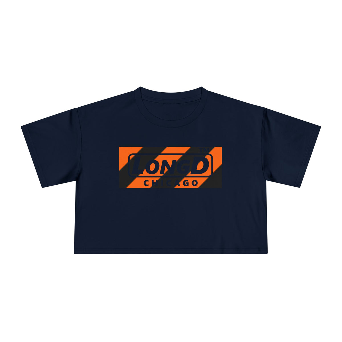 LongD Chicago negative diagonal 6-striped logo (Halloween colors) crop tee