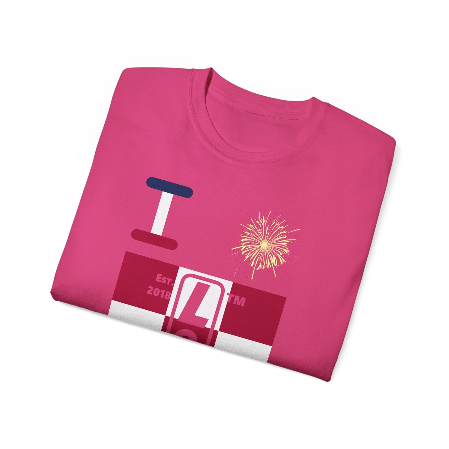 I Burst LongD cotton tee negative 4x3 Chicago upright logo (Patriotic colors)
