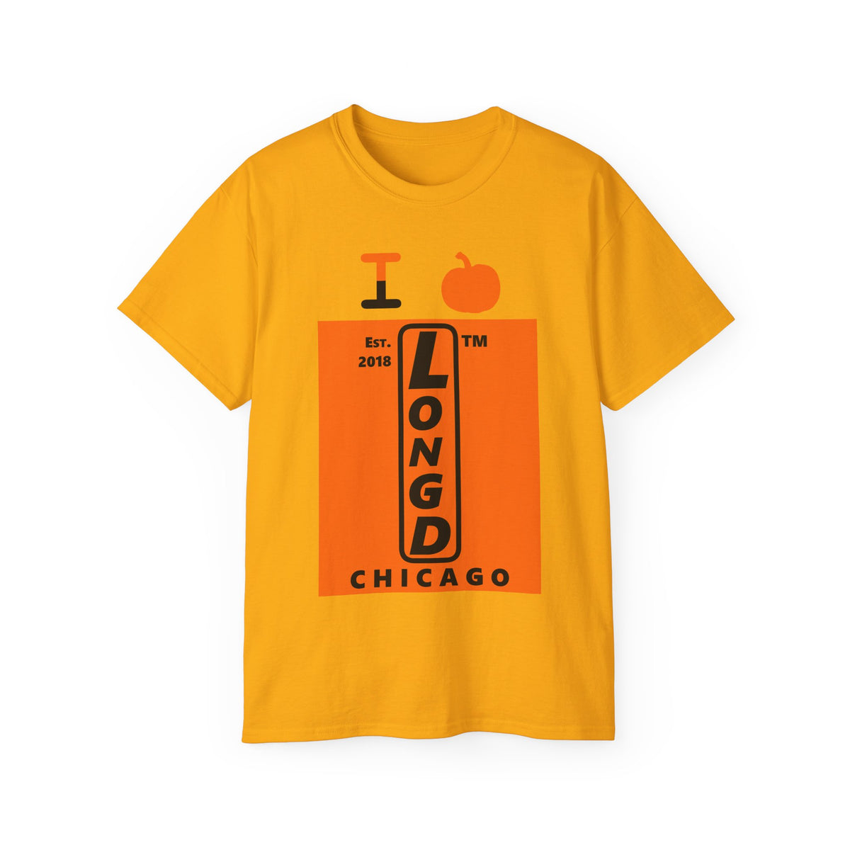 I pumpkin LongD Chicago upright logo positive black on negative orange cotton tee