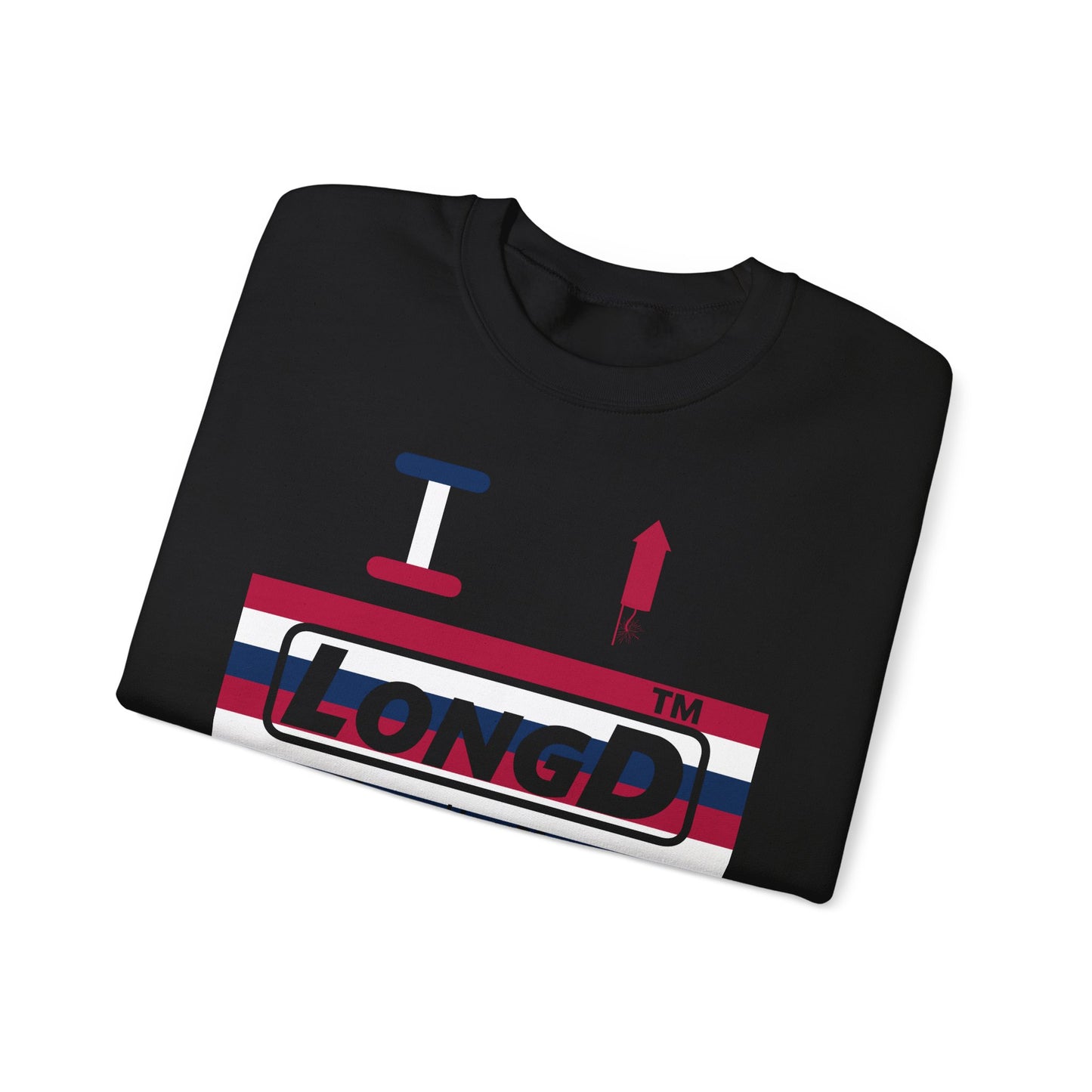 I firecracker LongD negative horizontal 6-striped tag-domain logo crewneck sweatshirt