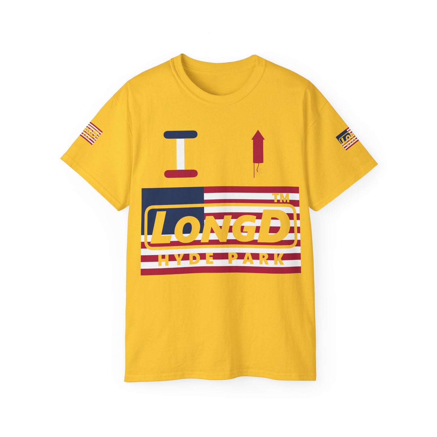 I firecracker LongD negative flag 4-print Hyde Park logo cotton tee