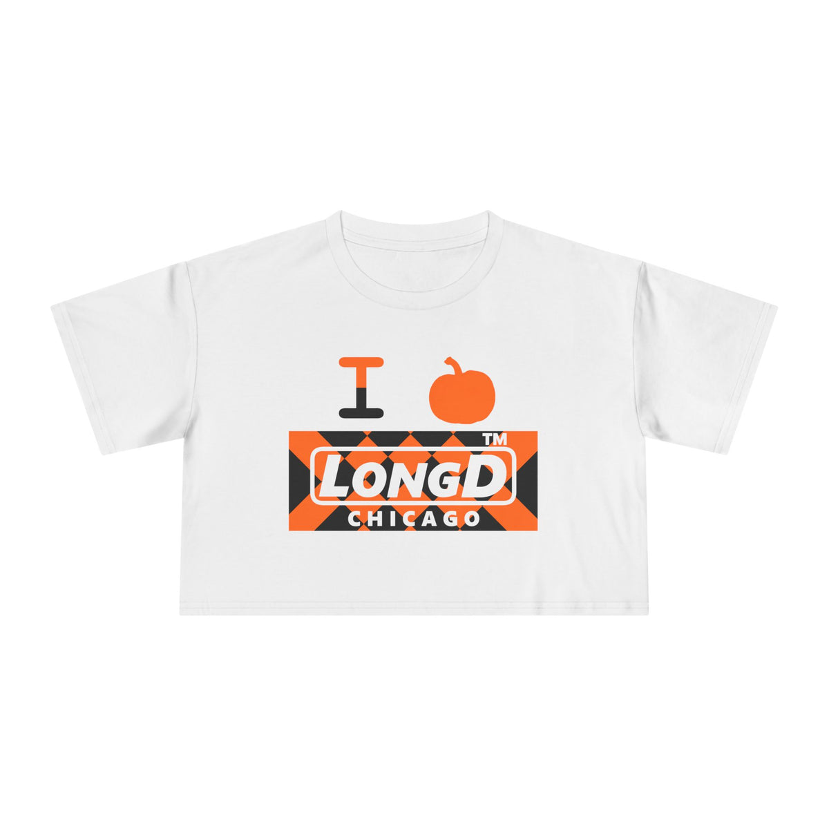 I pumpkin LongD Chicago negative stylized argyle logo crop tee