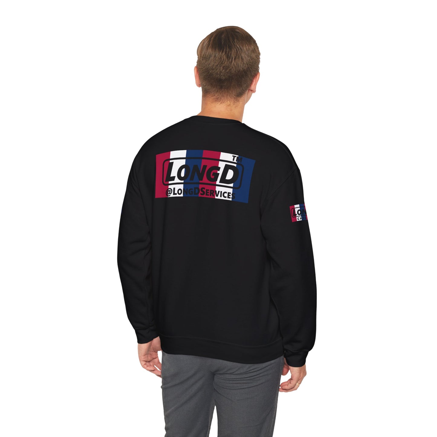 I firecracker LongD positive vertical 6-striped 4-print Chicago logo crewneck sweatshirt