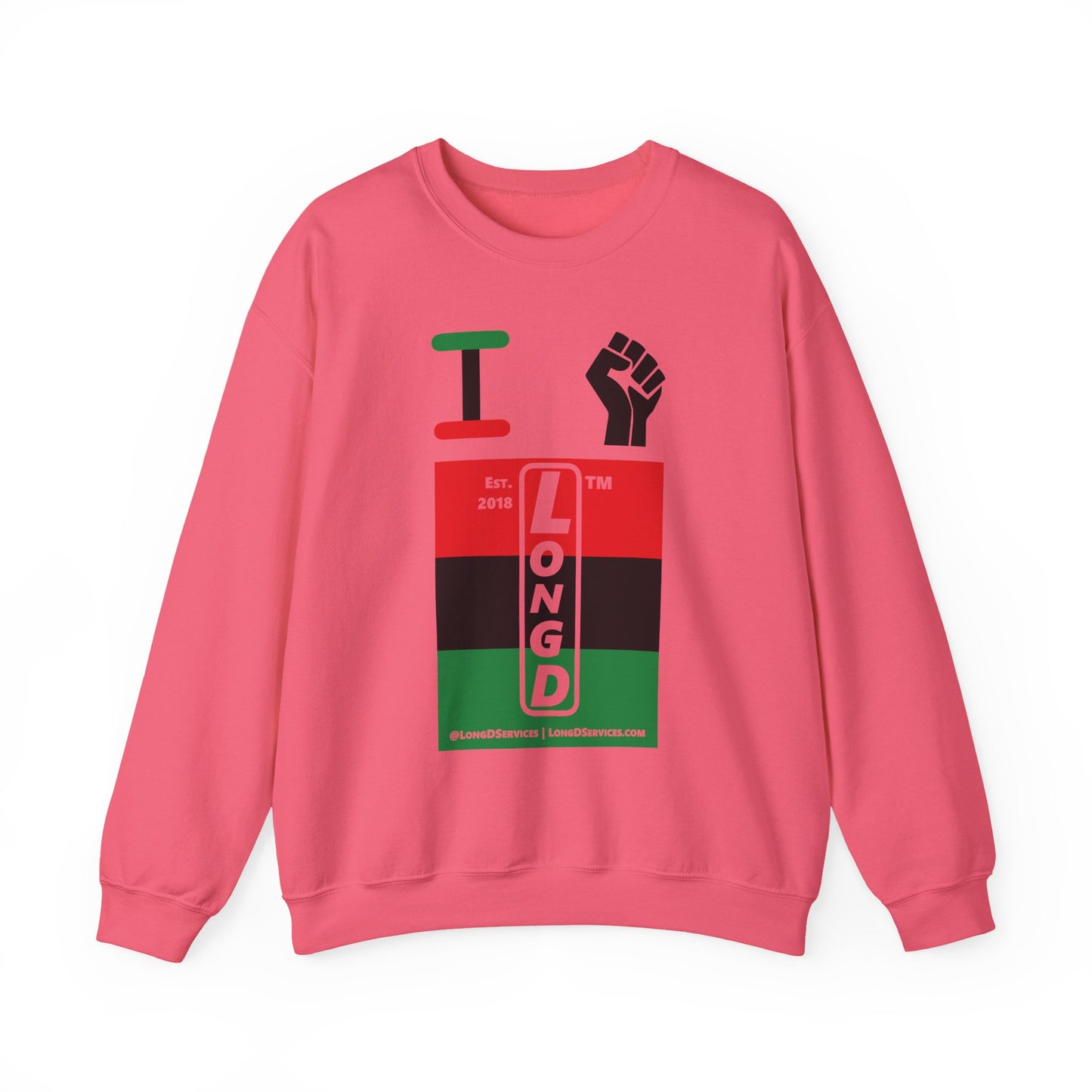 I Fist LongD negative horizontal 3-striped tag-domain upright logo crewneck sweatshirt
