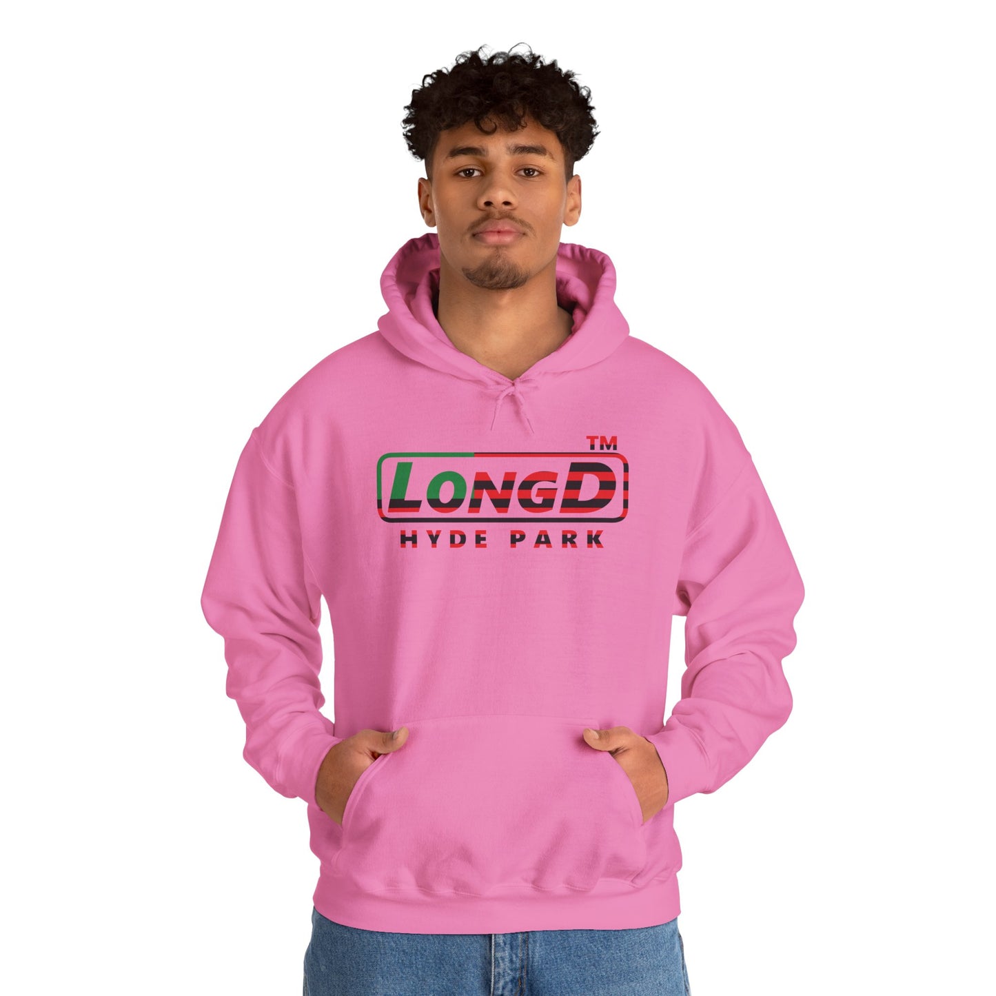 LongD® positive flag front-back Hyde Park logo Hoodie (Juneteenth colors)