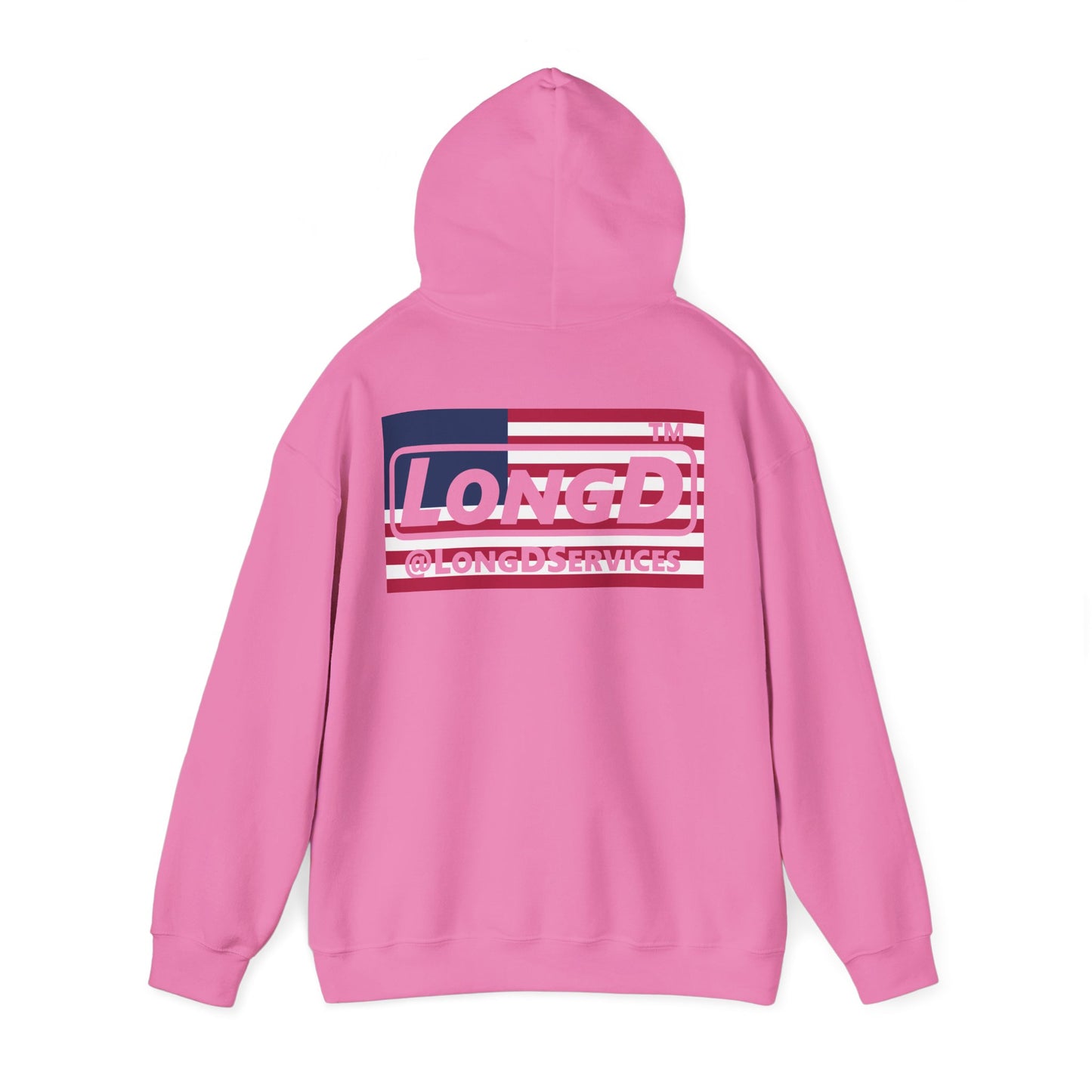 I firecracker LongD® negative flag front-back double breasted Chicago logo hoodie
