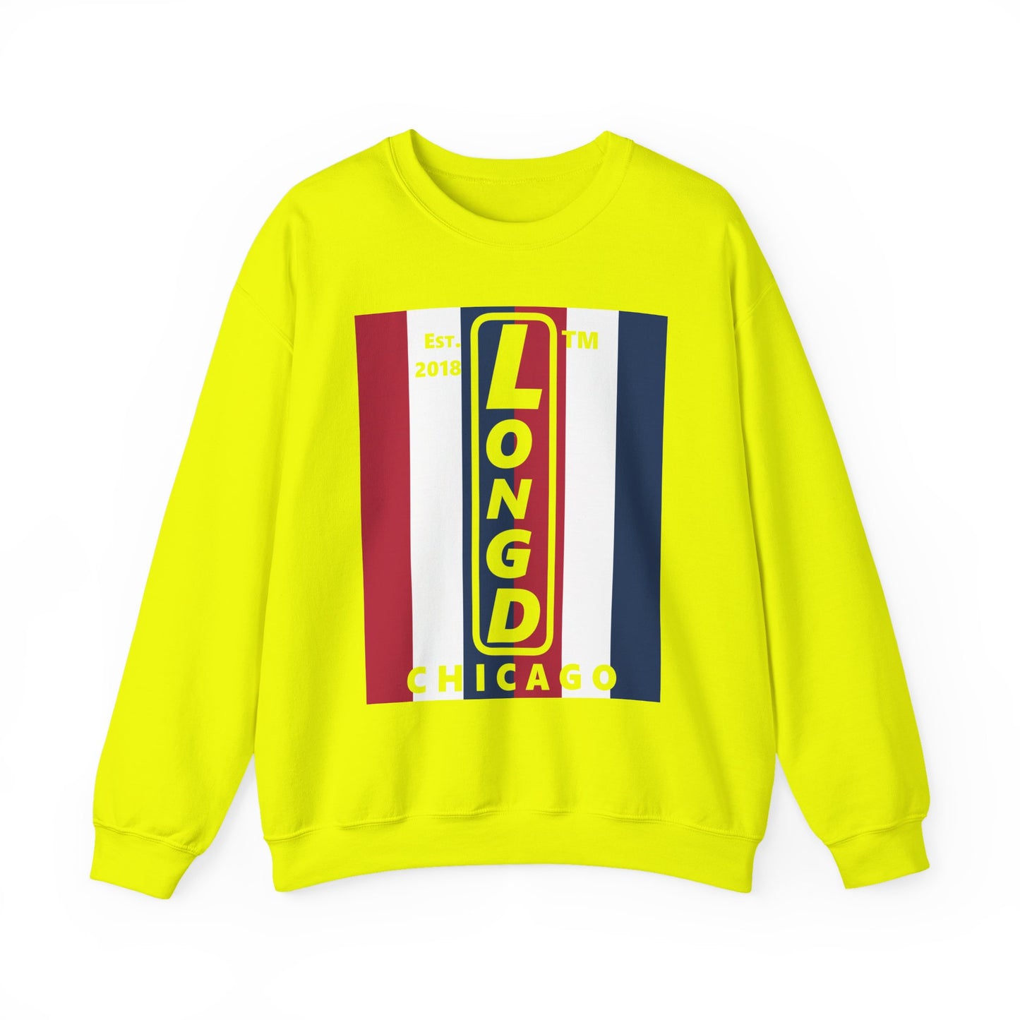 LongD negative vertical 6-striped Chicago logo crewneck sweatshirt (patriotic colors)