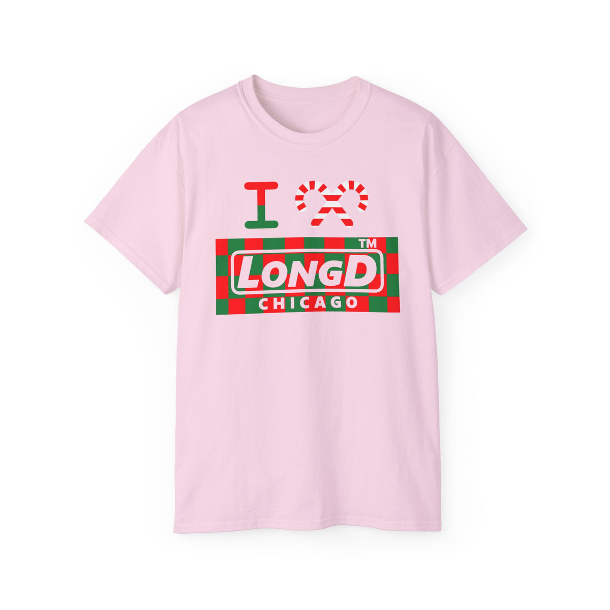 I candy cane LongD Chicago negative checkered logo cotton tee