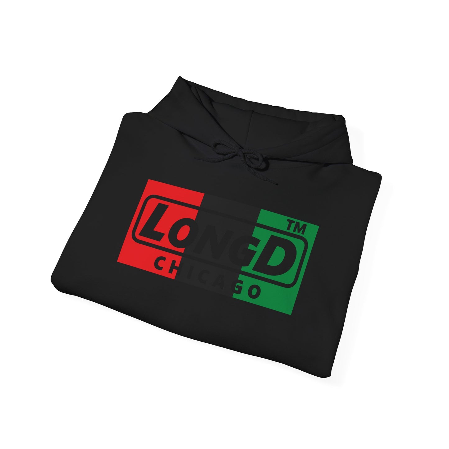 LongD® negative vertical 3-striped Chicago logo Hoodie (Juneteenth colors)