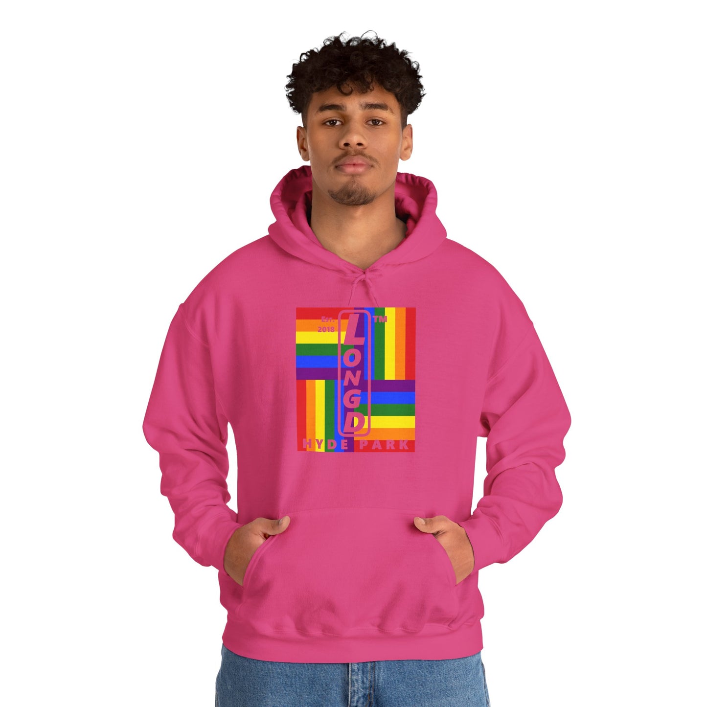 LongD® negative windmill upright Hyde Park logo hoodie (Pride colors)