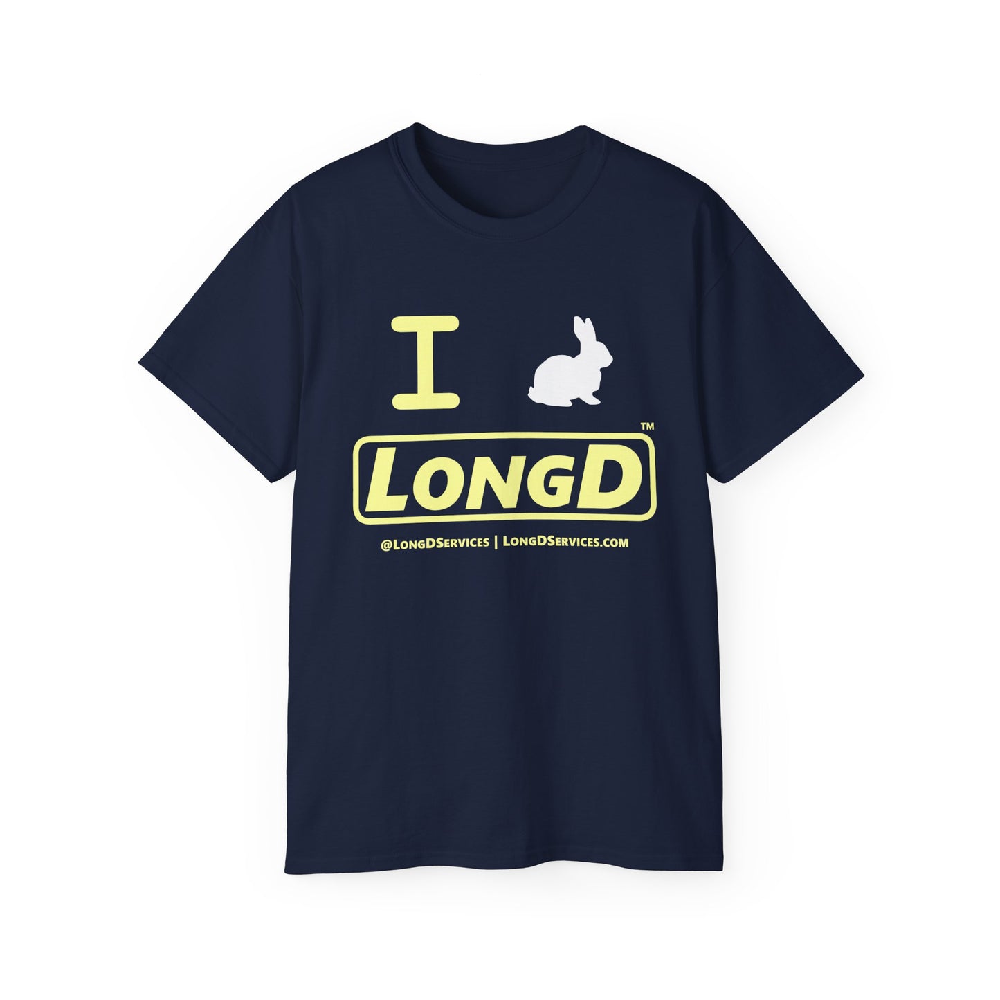 I Bunny LongD® Logo Cotton Tee Easter pastel yellow text (white Easter Bunny)