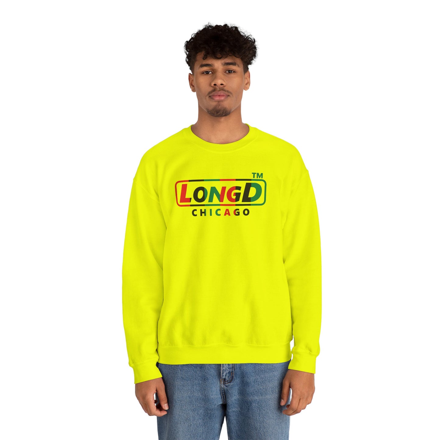 LongD positive vertical 6-striped Chicago logo crewneck sweatshirt (Juneteenth colors)