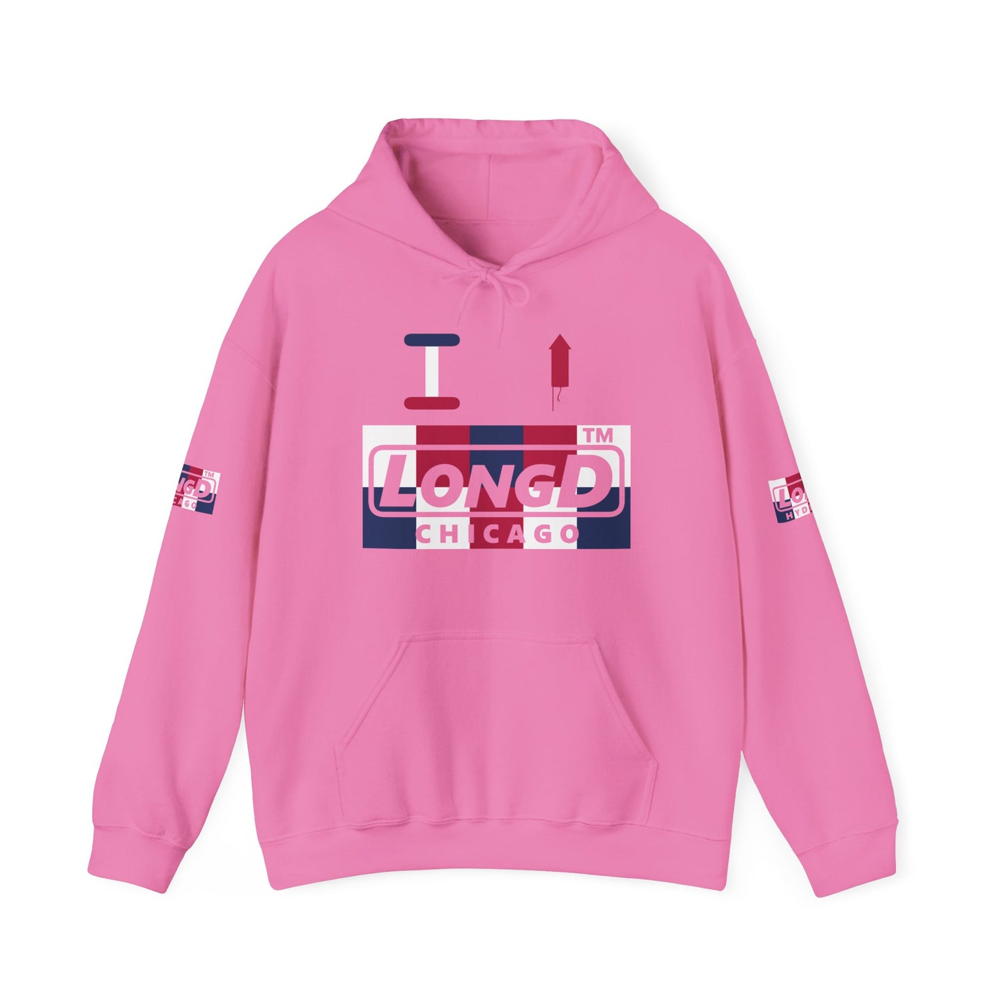 I firecracker LongD® negative 2x5 4-print double breasted Chicago logo hoodie