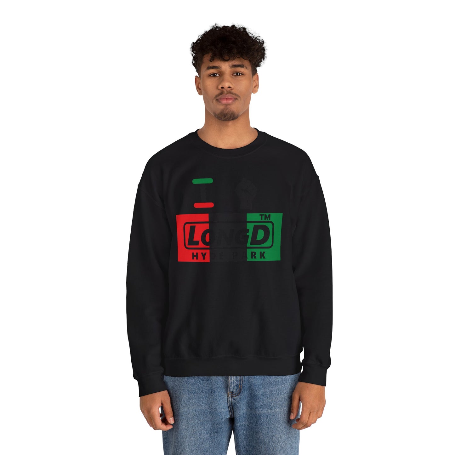 I fist LongD negative vertical 3-striped Hyde Park logo crewneck sweatshirt