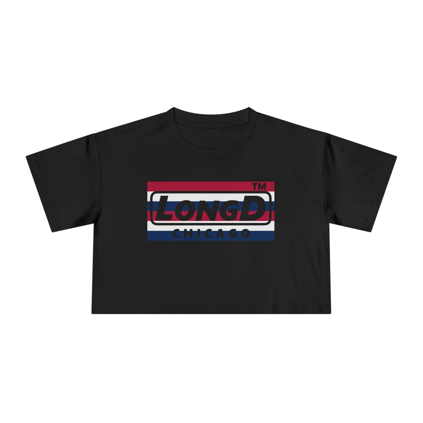 LongD negative horizontal 6-striped Chicago Logo Crop Tee (Patriotic colors)