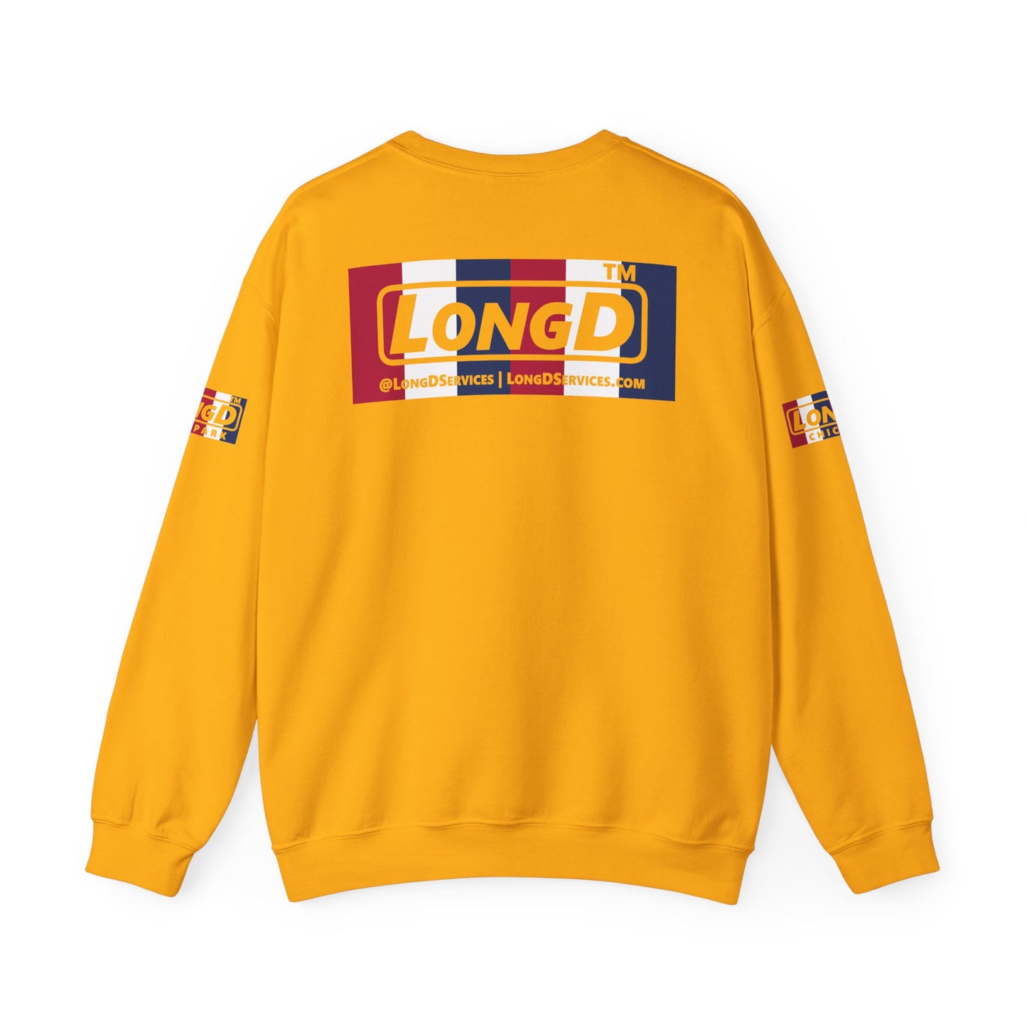 I firecracker LongD positive vertical 6-striped 4-print tag logo crewneck sweatshirt