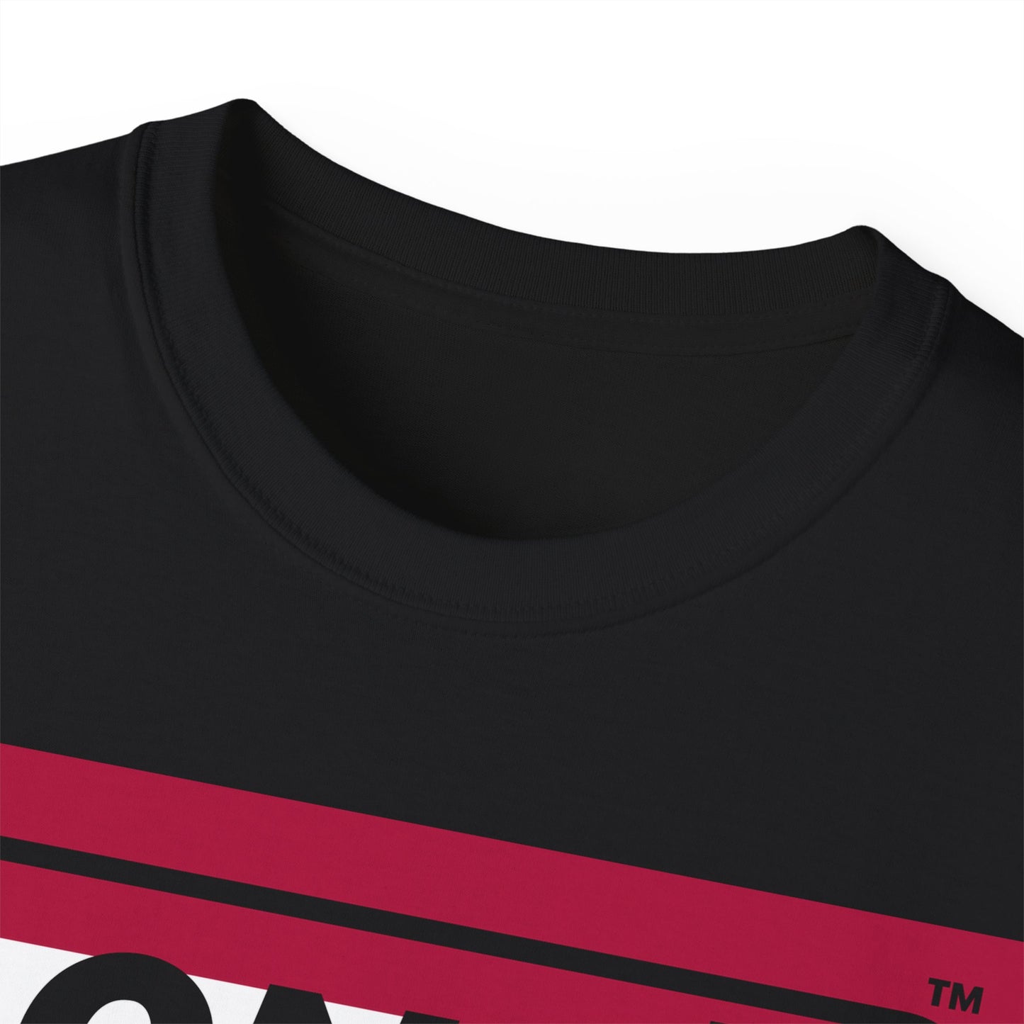 LongD® Logo Cotton Tee Red, White and Blue striped thirds negative text