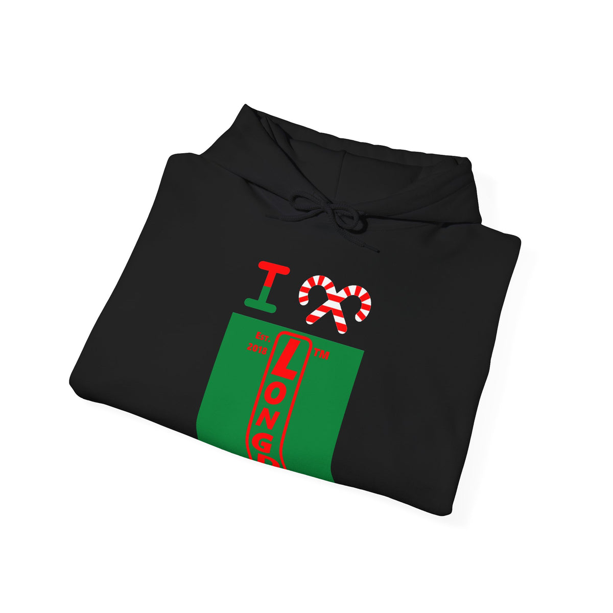 I candy cane LongD Hyde Park upright front-back logo positive red on negative green hoodie