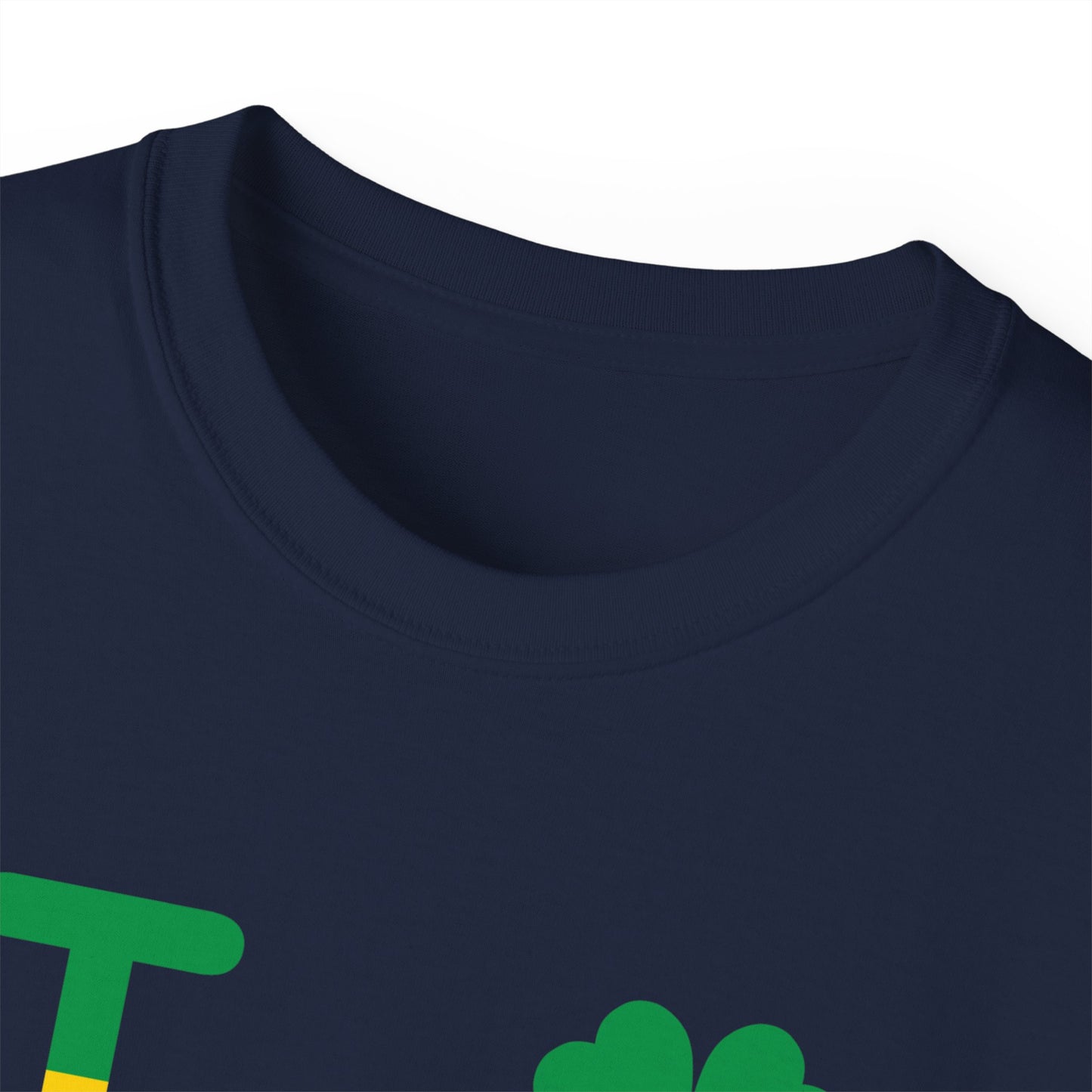 I Clover LongD® Logo Cotton Tee (St. Patrick's Day -Irish Green and Golden Yellow right-left split with 4-leaf clover)