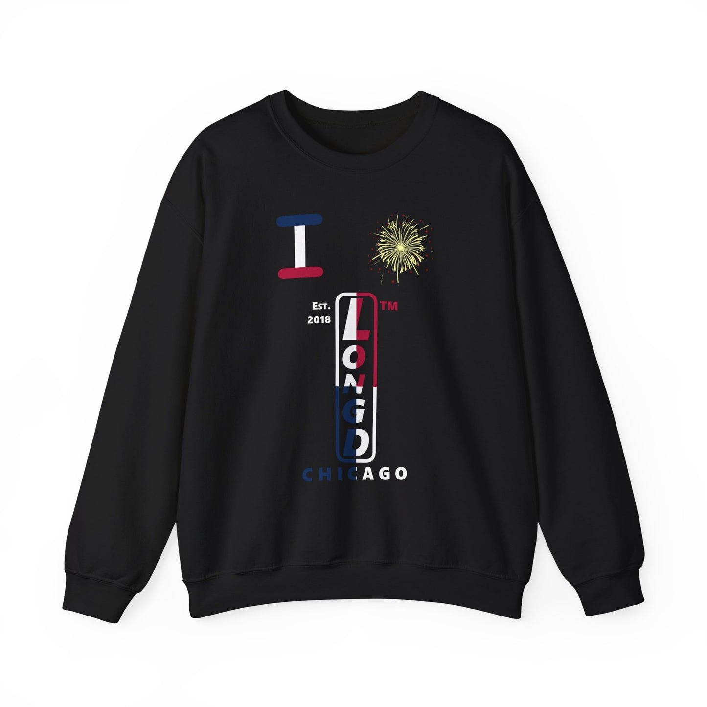 I Burst LongD positive quarters flag Chicago upright logo crewneck sweatshirt
