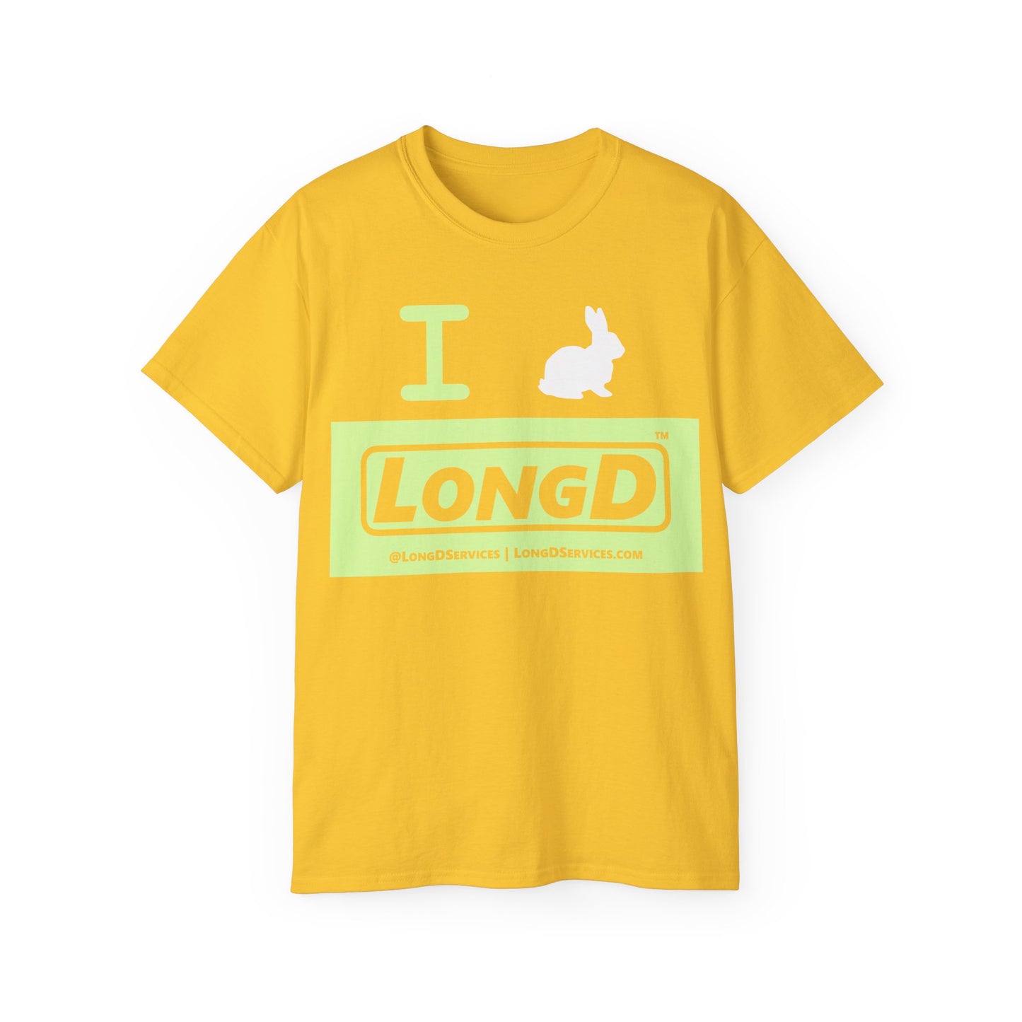 I Bunny LongD® Logo Cotton Tee Easter pastel green negative text (white Easter Bunny)