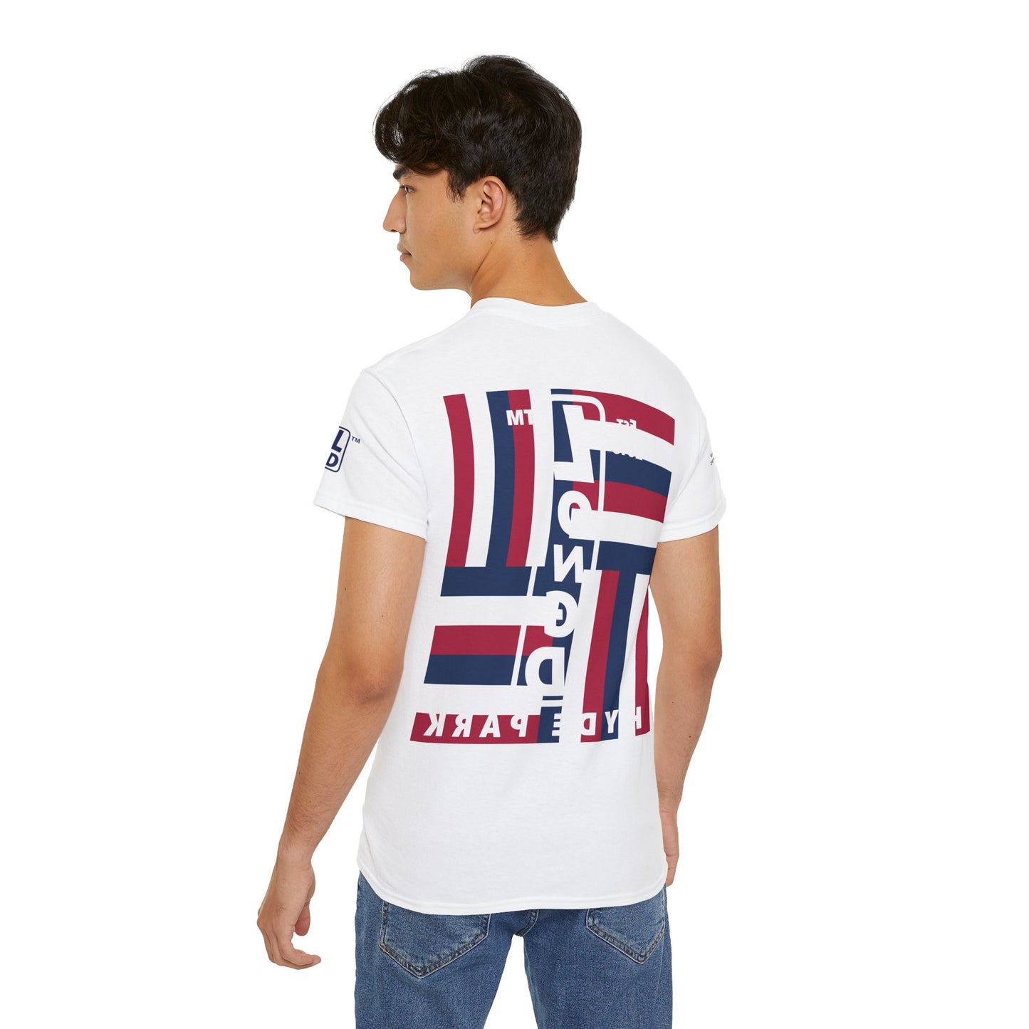 LongD cotton tee negative windmill 4-print Hyde Park upright logo (Patriotic colors)